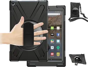Fire  10 Case 2019/2018/2017 Release, Heavy Duty Shockproof Rugged Protective High Impact Cover Case W/Stand Hand Strap  Strap for  Kindle Fire  10 Tablet 9th 8th 7th Gen, Black