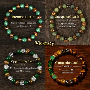 Veliora Gift 4pc Money Attraction Bracelet Set – Green Aventurine & Tiger Eye, Wealth, Money, jewelry protection bracelet encouragement gift fashion artificial bracelet of the day Colorblock Beaded Crystal Bracelet handmade