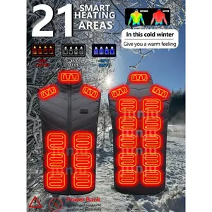 Couple Outdoor Warm Sports Heated Vest USB Powered Heating Vest with 21 Heating Zones & 4 Switch Controls Cold Weather Running Vest(Power Bank Not Included) Menswear Tops