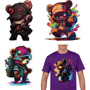 4 Sheets Bear Iron on Transfers Patches for T-Shirts Heat Vinyl Transfer Stickers Decals Cartoon Graffiti Bear Iron on Patches Sticker Animal Heat Vinyl Decals for Clothes Pillow DIY Crafts Decorations