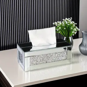 1pc Luxury Glass Mirrored Tissue Box With Crushed Diamond Crystals - Square Glass Facial Tissue Holder For Bathroom, Vanity, Or Tabletop, Christmas, New Year Home Decorations