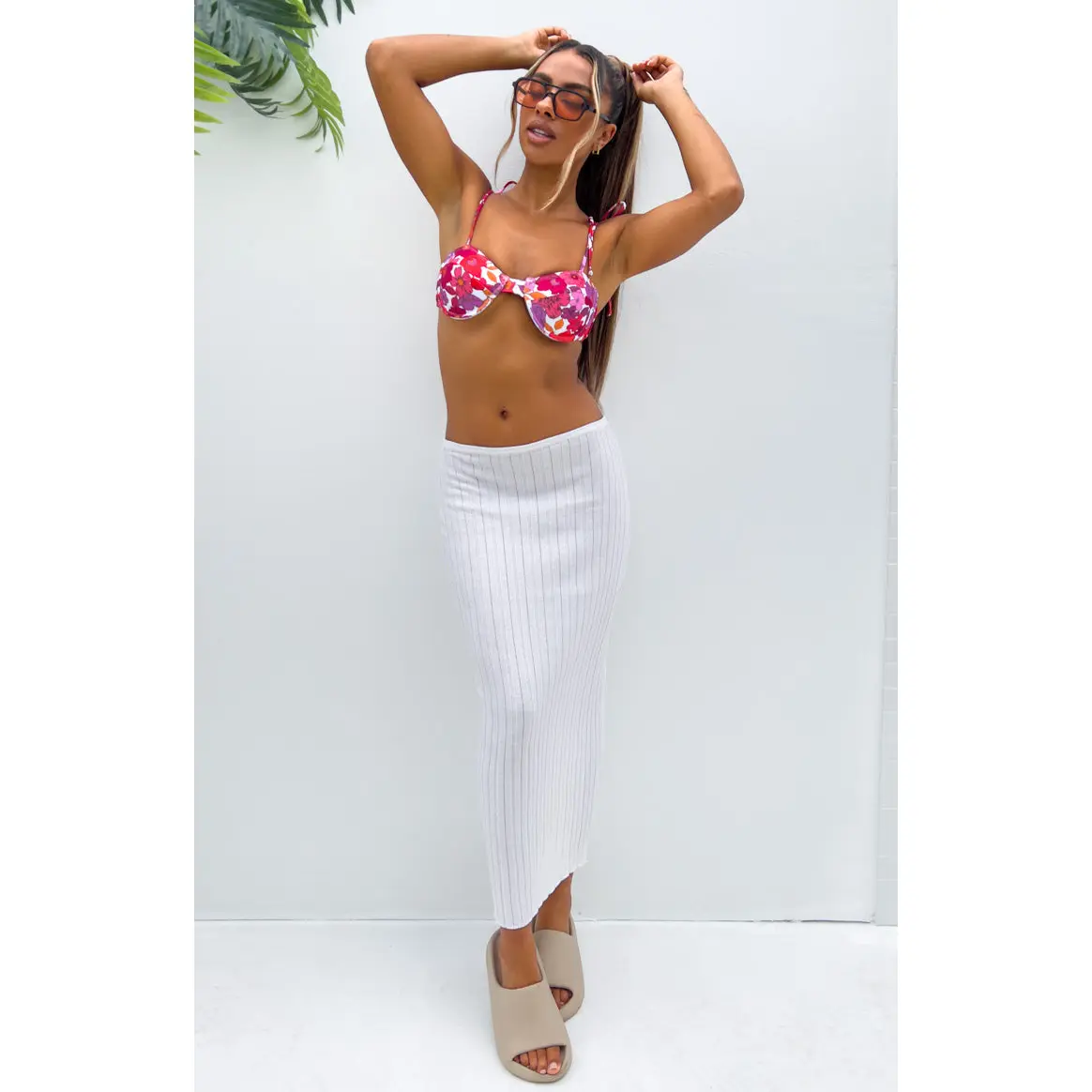 SNDYS Baha Ribbed Skirt White
