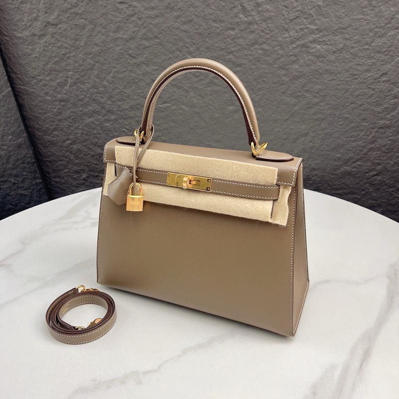 Pre-owned HERMÈS Leather tote bags Hermes Kelly 28 Epsom 18 Etoupe (mk103369)