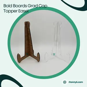 Bold Boards Grad Cap Topper Display Easel - Clear Acrylic or Wood Finish, Stable & Secure Design, Perfect for Graduation Celebrations