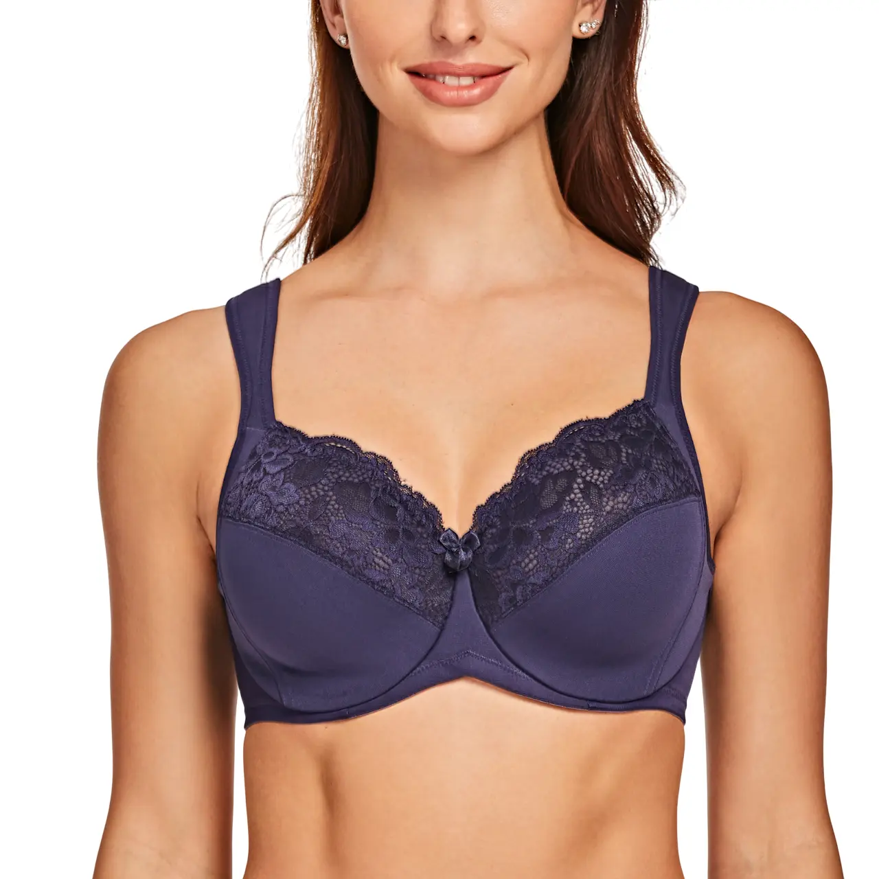 MELENECA Women's Basic Underwire Minimizer Bra - Plus Size (34f,38dd,40dd,44b), V-Neck, Full Coverage, Comfortable Padded Fabric, Adjustable Cushion Straps, Plain Minimalist Lace, Unlined, Secure Fit, Shaping Stretch, Hand Wash Only, All Seasons, 40F, 42B