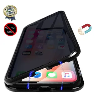 Anti-peeping Magnetic Tempered Glass Cases for iPhone16e 16 15 14 11 12 13 Pro X XS MAX Case Privacy Metal Bumper Cover Coque SE