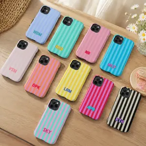 Personalized Striped Phone Case Custom Monogrammed Phone Case Aesthetic Shadow Monogram Phone Case Summer Coastal Preppy Phonecase Beachy Phone Case, Retro Christmas Movie Phone Case For IPhone 17 16 15 14 13 12 11 Pro Max X XS