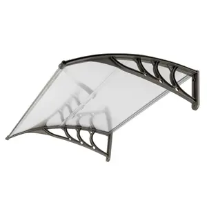 40" x 40" Door Window Awning Polycarbonate Cover Front Door Outdoor Patio Awning Canopy UV Rain Snow Protection Hollow Sheet (Silver & Gray Bracket)