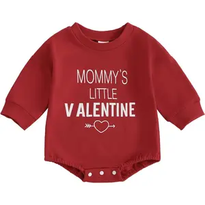 Infant Baby Girl Boy Valentines Outfit Crew Neck Letter Print Sweatshirt Romper One Piece Valentines Clothes