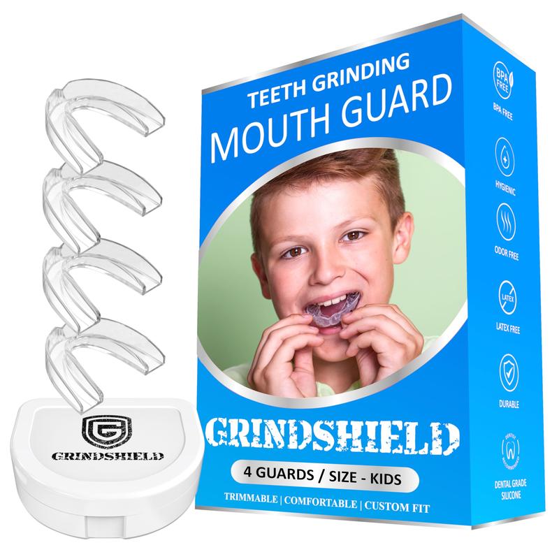 Small Mouth Guard for Kids – Comfortable, Custom Fit, Non-Bulky, Moldable – (4) Teeth Grinding Guards & Case – Perfect Mouthguard for a Child, Mouth Guard for Tooth Grinding – Kid Size