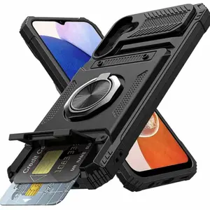 Heavy Armor Duty Shockproof 360 Degrees Rotating Metal Magnetic Ring Stand Case with Card Holder [Store 2 Cards] for Samsung Galaxy S25Ultra Edge Plus FE S24 S23 A56 A55 A36 A35 A26 A17 A16 A15 A14