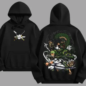 Green Dragon Swordsman Anime Hoodie, Triple Blade Warrior Graphic Hoodie, Y2K Streetwear Washed Vintage Style, Japanese Manga Battle Outfit, Oversized Streetwear Hoodie- Nice