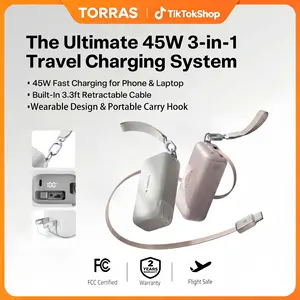 TORRAS PowerGo 3-in-1 GaN Charger Power Bank 45W Fast Charging 10000mAh Portable Battery with 3.3ft Retractable Cable Travel Hook for iPhone iPad MacBook Galaxy - Device, Digital  B