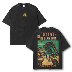 Arthur Morgan x Red Dead Redemption Vintage Washed Tshirt, Retro Comic Poster Graphic, Gamer Shirt