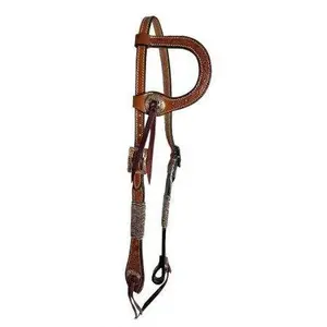 Showman Floral Tooled One Ear Headstall With Rawhide Lace