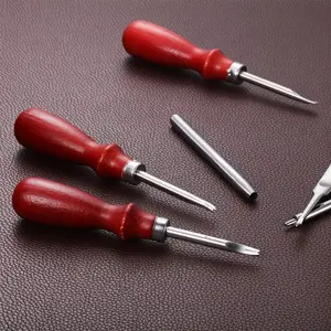 [Hand Leather Grooving Tool] A set of 8 Leather Edge Bevelers, Beech Wood Handle Edge Leather Burnisher Tool 1.5 Mm 1.2 Mm 1.0 Mm 0.8 Mm For DIY Edge Leather Beveler Craft - Home Improvement.