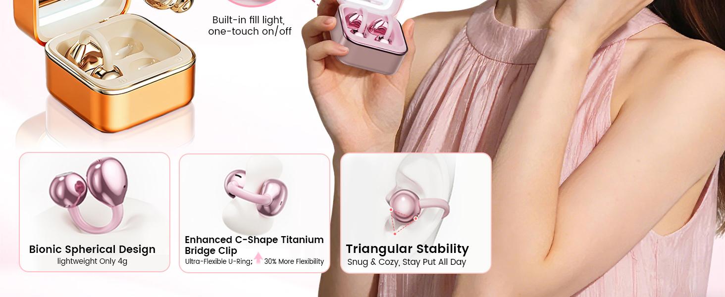 KEAI M161 Open Ear Headphones, Clip On Ear Earphones with Makeup Mirror, Bluetooth Wireless Earbuds for for Women Gifts, Sports & Workouts