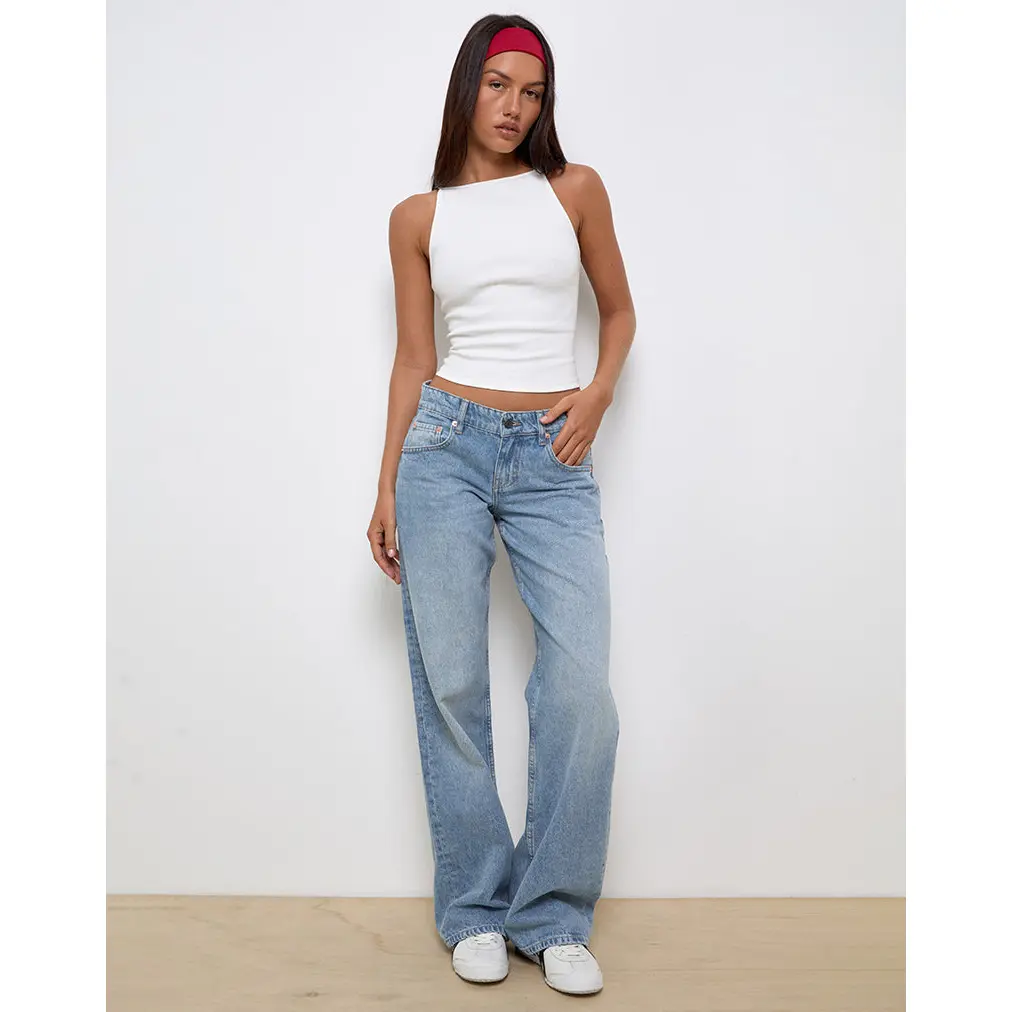 MOTEL Low Rise Parallel Jeans - Bright Blue Used Style