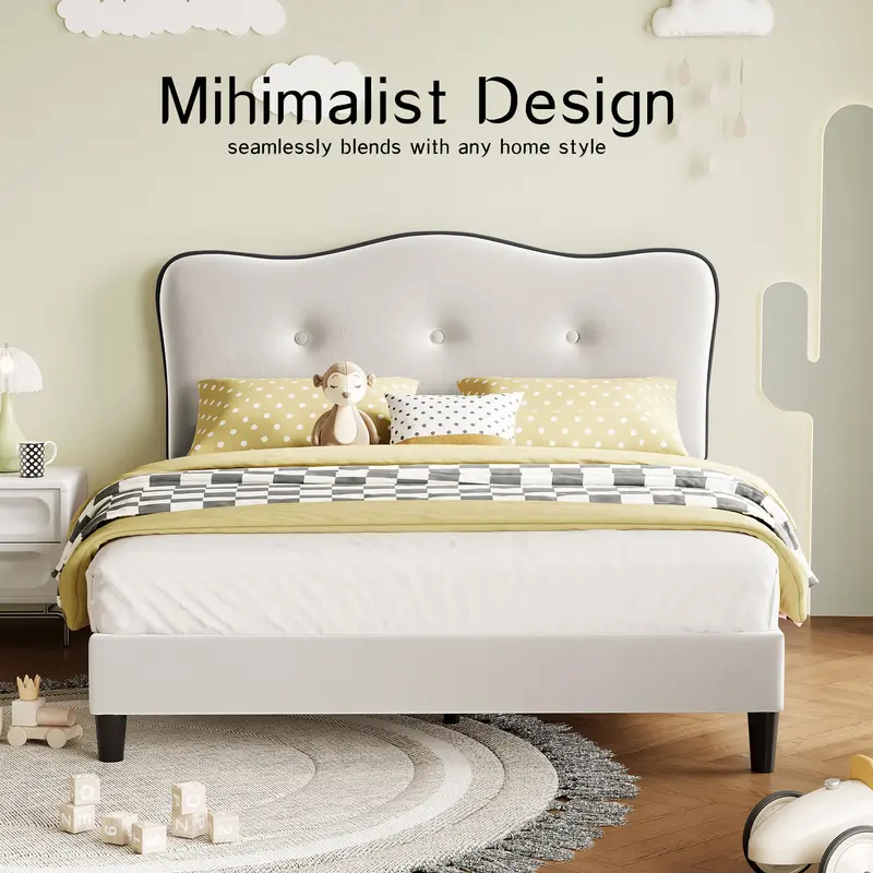 TryLazy Princess Pink Velvet Cloud Bed Frame No MATTRESS Modern Style No Box Spring Needed Zero Noise Easy Assembly Twin Full Queen Sizes