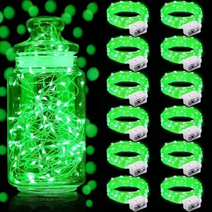 12-Pack Green LED Fairy String Lights Battery Operated, Copper Wire Tiny Jar Lights Waterproof Decorative Mini Lights for Party Wedding Christmas Home Bedroom Holiday Festival Decorations