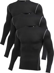 3 Pack Compression Shirts for Men Long Sleeve Athletic Workout Baseball Undershirt Football Base Layer Sanke