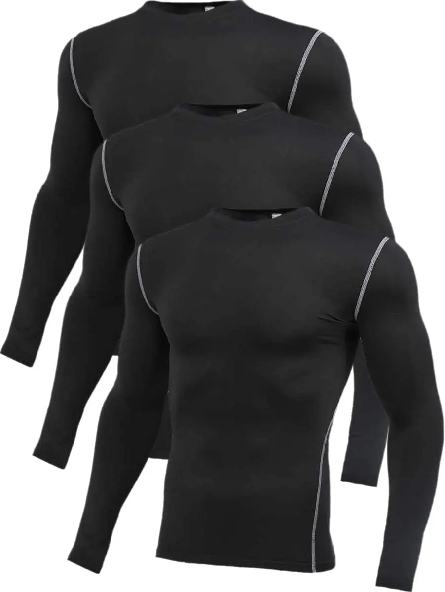 3 Pack Compression Shirts for Men Long Sleeve Athletic Workout Baseball Undershirt Football Base Layer Sanke