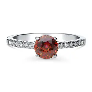 Solitaire Kaleidoscope Red Orange CZ Ring in Sterling Silver