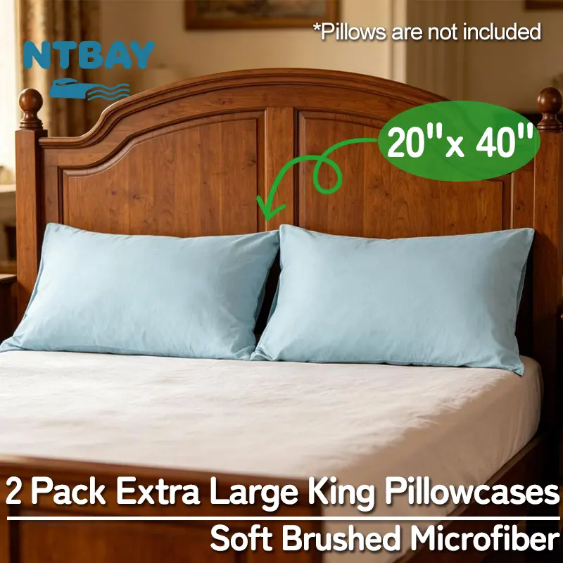 NTBAY Extra Large King Pillowcases Set of 2, Soft Brushed Microfiber, Wrinkle & Stain Resistant, 20x40 Inches