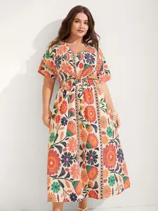 【Summer Turn-Up】【 Vacation Midi-Dress】 Bloomchic Floral Print Gathered Waist Pleated Midi Dress 2026 Summer Pick for Mother's Day