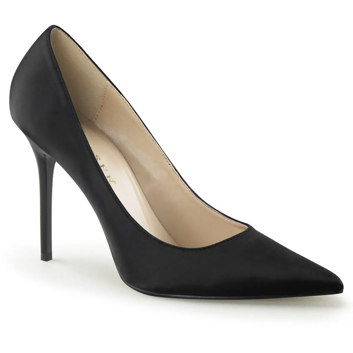 Women's Classic Pumps in Black Satin, Stylish Pointed-Toe 4-Inch High Heels for Business and Evening Events, Footwear, Elegant, Fashion Apparel, 4-Inch Heel, Dressier Pumps, Chic, Solid, 4 In