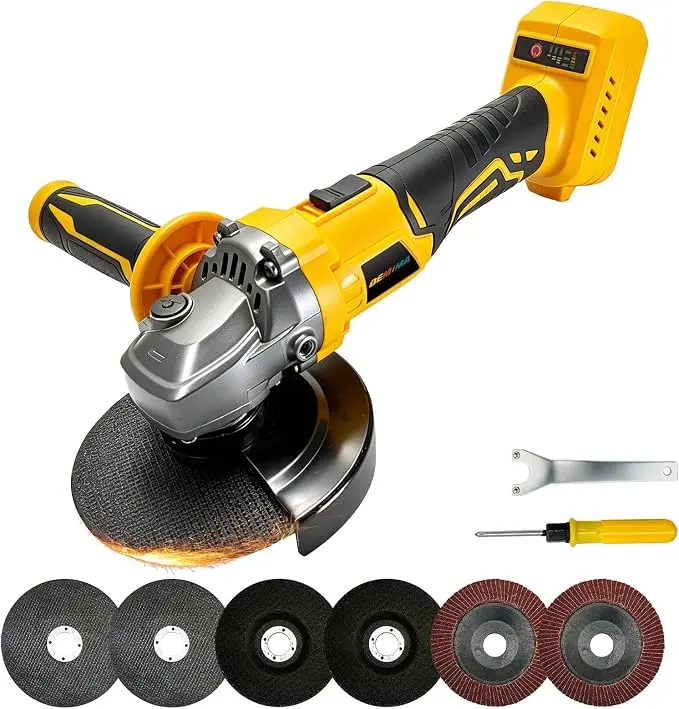 DEMIMA Cordless Angle Grinder Compatible with Dewalt 20V Battery, Brushless 4-1/2 Inch Grinder Tool, 3-Speed Adjustable up to 8500 RPM for Cutting, Grinding and Polishing (Battery Not Included)