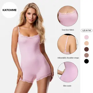 Katch Me COZY Lace Series Women's Spaghetti Strap Lace Trim Breathable Playsuit, Lightweight Solid Color Skin-Friendly Playsuit, Seamless Sweat-Wicking Sport & Outdoor Clothing