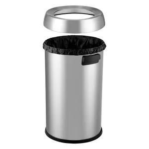 65L Stainless Steel Open Top Trash Can, 17 Gal Round Garbage Kitchen Waste Bin, Metal Waste Basket with Removable Inner Bucket