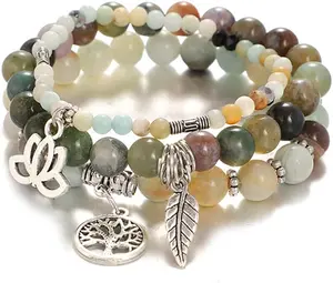 Tree of Life Yoga Healing Stone Bracelets,Multilayer Lotus Chakra Stone Reiki Bracelet Sets,Anxiety Crystal Natural Stone,for Women Stress Relief