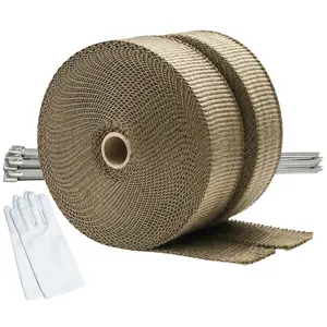 2 Roll 2" x 50' (Total 100') Golden Titanium Exhaust Heat Wrap, 1800°F High Temp Header Wrap Heat Shield Tape with 24 Stainless Steel 304 Locking Ties for Motorcycle Automotive