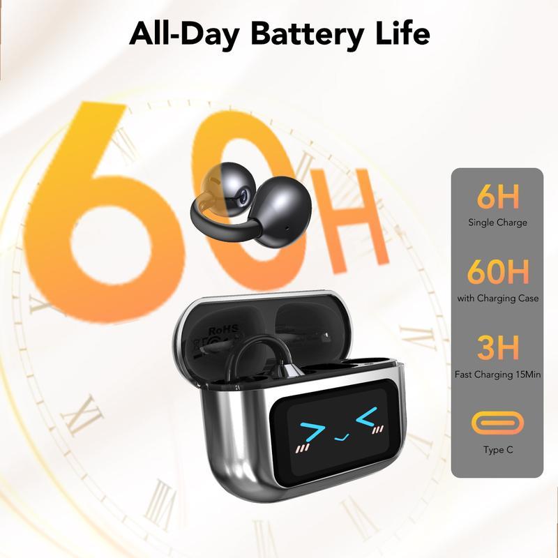 [Valentine's Day] Tukio 2026 M100 Fashion Clip-On Earphones, featuring interchangeable earring accessories, an audio-visual touchscreen, and wireless audio transmission technology. Equipped with Bluetooth 6.0 for faster and more stable connections