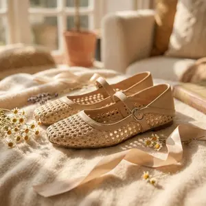 Yasho Women's Woven Mary Jane Flats 2-in-1 Convertible Slip-On Mules Breathable Cutout Walking Shoes for Summer Beach Office Daily Commute Toe Shoe Footwear for Girl