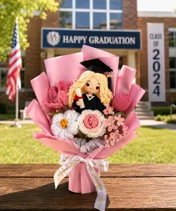 NEW Crochet Sunflower Doll Bouquet Handmade | Aesthetic Knitted Flower Arrangement with Cute Boy/Girl Plush | Luxury Forever Flowers Gift for Boyfriend, Bestie, Teacher | Perfect Graduation, Birthday & Valentine Present | Cozy Room Decor 2026