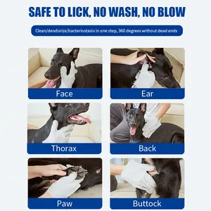 Thick Pet Bathing Wipes for Dogs & Cats, Cleaning & Odor-Controlling Grooming Gloves, Nourish Fur Glove Wipes for Daily Care and Traveling, Rinse Free, Unscented, 6 PCS