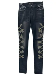 Amiri Camo Bone Patched Denim Black