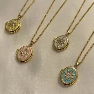 Starlight Oval Locket - 18k Gold Plated Mini Rolo Chain Necklace Starlight Oval Locket - 18k Gold Plated Mini Rolo Chain Necklace