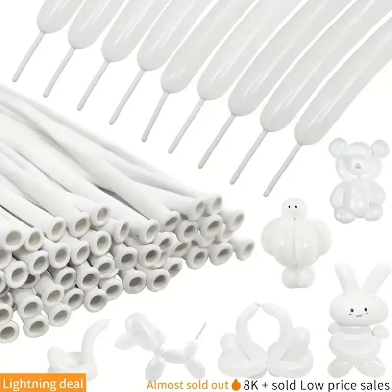 100PCS 260 Long Balloons, Shiny Metallic Latex Twisting Balloons for Balloon Animals, Magic Balloons for Birthdays Wedding Party Decorations, Balloon Party Supplies Balloon Set(WHITE)