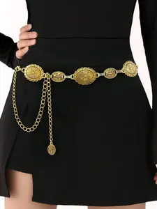 Women's Boho Metal Sculpture Waist Chain, Vintage Chains for Halloween, Casual Fashion Accessory for Dresses & Jeans, African Waist Jewelry