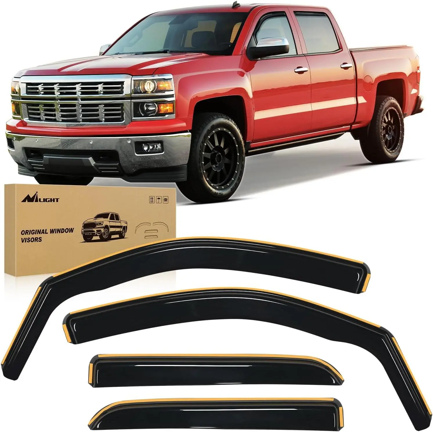 Nilight 4-Piece In-Channel Window Deflectors, Tool-Free Rain Guards, Vent Visors & Exterior Trim Decal for Chevy Silverado/GMC Sierra 1500 Crew Cab 2014-2018, 2500HD-3500HD Crew Cab 2015-2019