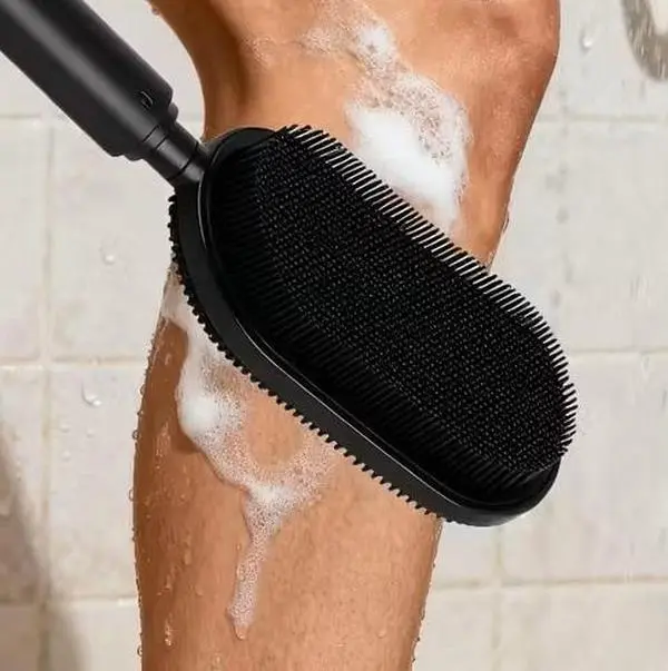 27.5-inch Adjustable Handle Bath Brush - Dual Exfoliating & Massaging Bath Accessory, Long Handle, Soft/Rough Texture, Non-Electric for Shower Cleaning Body Care Tool Shower Body Scrubber