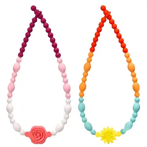 XY-NKL02 Teething Necklace for Baby, One-Piece Safety Design for Toddler, Chew Necklaces for Sensory Kids Adults with Autism, ADHD, Fidget, Biting, Anxiety - Flower Chew Jewelry Toys for Teething Relief