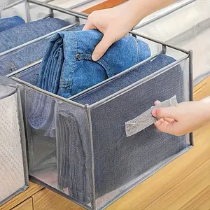 Transparent plastic fiber drawer organizer box with smooth drawers and a sturdy frame - foldable space-saving storage box with label holder, suitable for wardrobes and under beds - organizes shirts, jeans, underwear, and socks