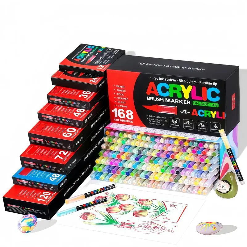 36-Color Acrylic Paint Pens, Soft Brush Tip Acrylic Paint Markers,Quick-Drying Waterproof Acrylic Markers for Canvas, Rock Painting, Wood, Stone, Glass, Ceramic, Fabric Painting, DIY Crafts,back to school shopping