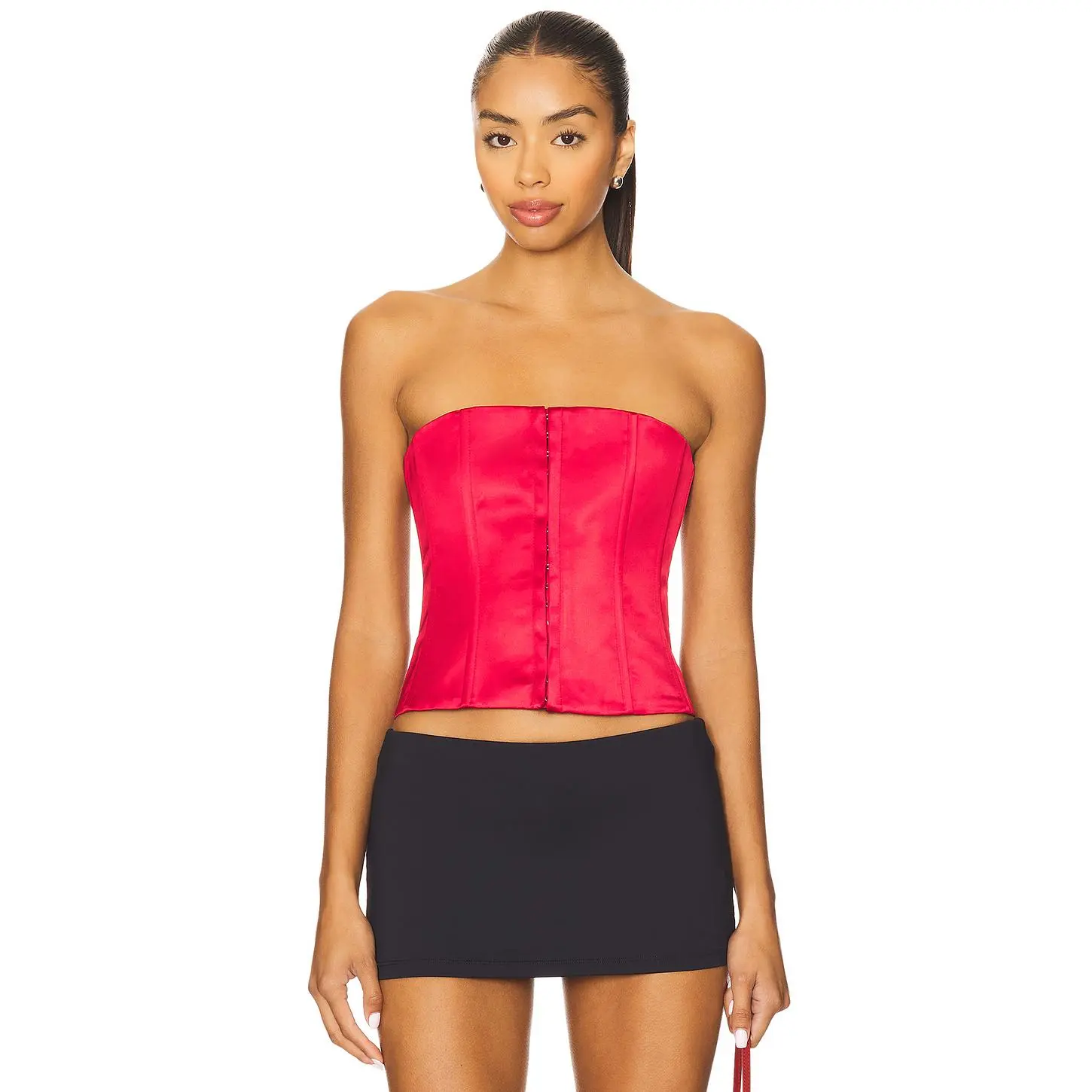 GUIZIO Satin Corset in Bordeaux