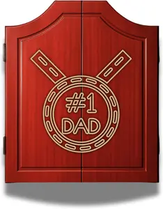 Dartboard Cabinet Set with 6 Steel Tip Darts, Paper Fibre Dartboard, Chalk & Eraser (21.5 x 21.5 x 4) - Mancave, Home bar, Games Room or Garage wall.